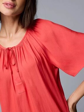 Vera Wang Coral Tie-Front Peasant Blouse